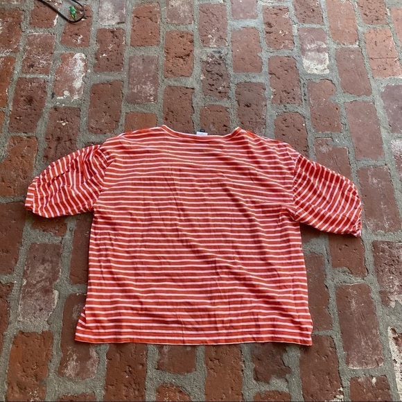 CAbi size small Poolside Orange & white puffy sleeves striped top summer relaxed - Picture 10 of 11